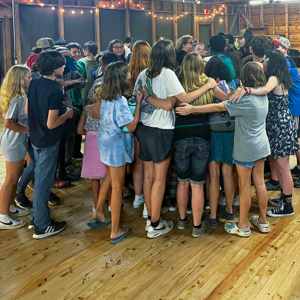 group huddle in rec hall